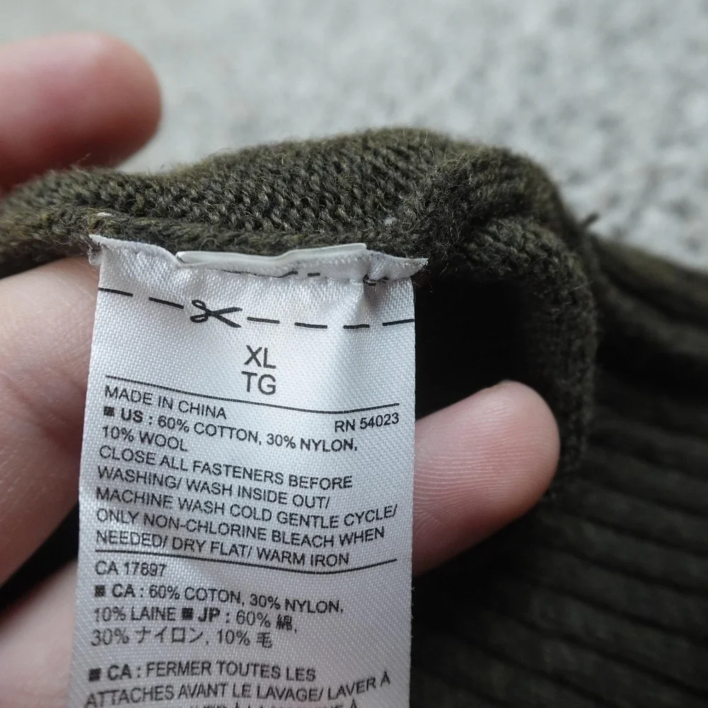 Banana Republic Sweater Mens XL Brown Henley Mock Neck Knit Pullover Wool Blend